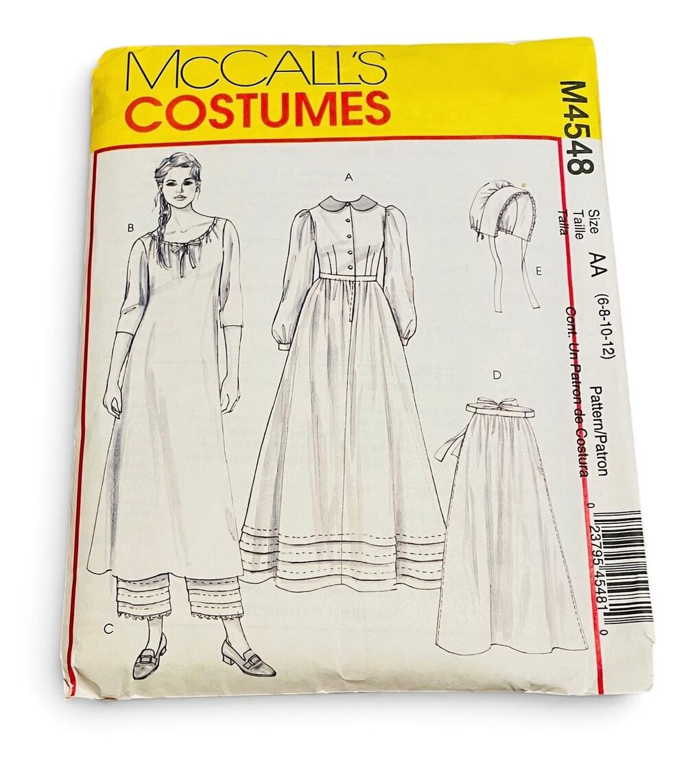 McCalls M4548 Costumes Sizes 6-12 Vintage 2004 Early American Costume FF Uncut